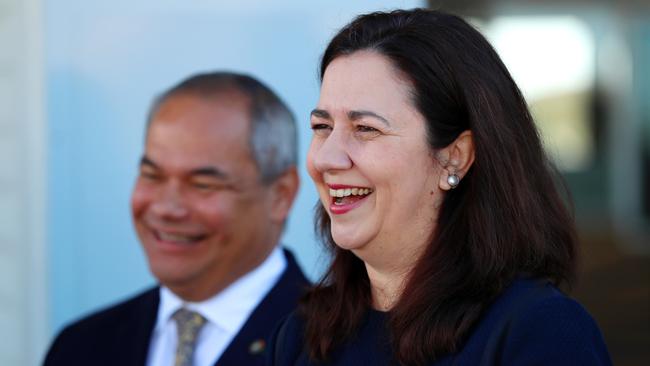 Gold Coast Mayor Tom Tate and Queensland Premier Annastacia Palaszczuk are all smiles for 2018. Picture: NIGEL HALLETT