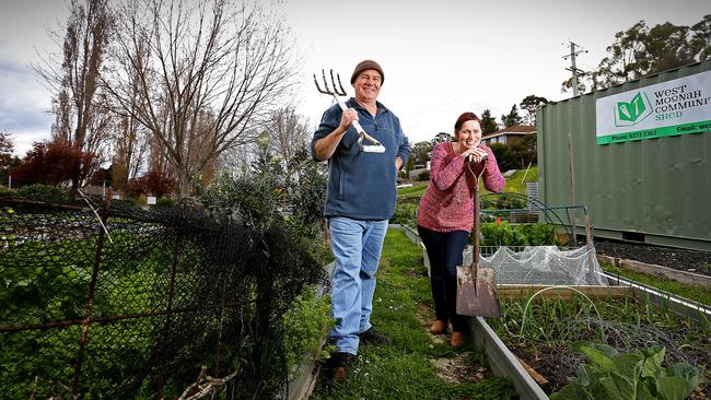 West Moonah Community House garden coordinator Stuart Gath, left, and West Moonah Community House manager Mel Knuckey. The house is one of eight around Tas to get share of $100,000 to set up food co-op. pic Sam Rosewarne