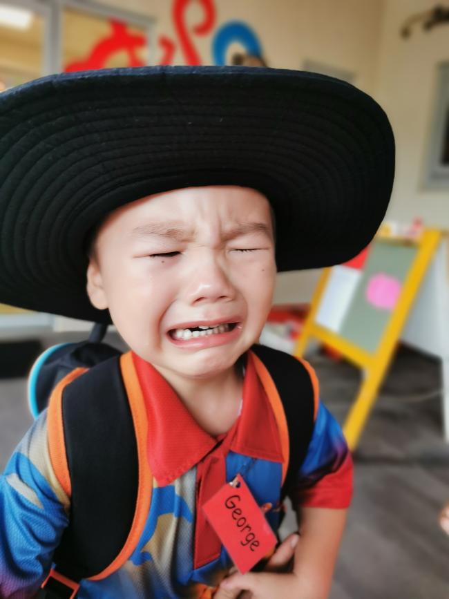 George is a little upset to start school