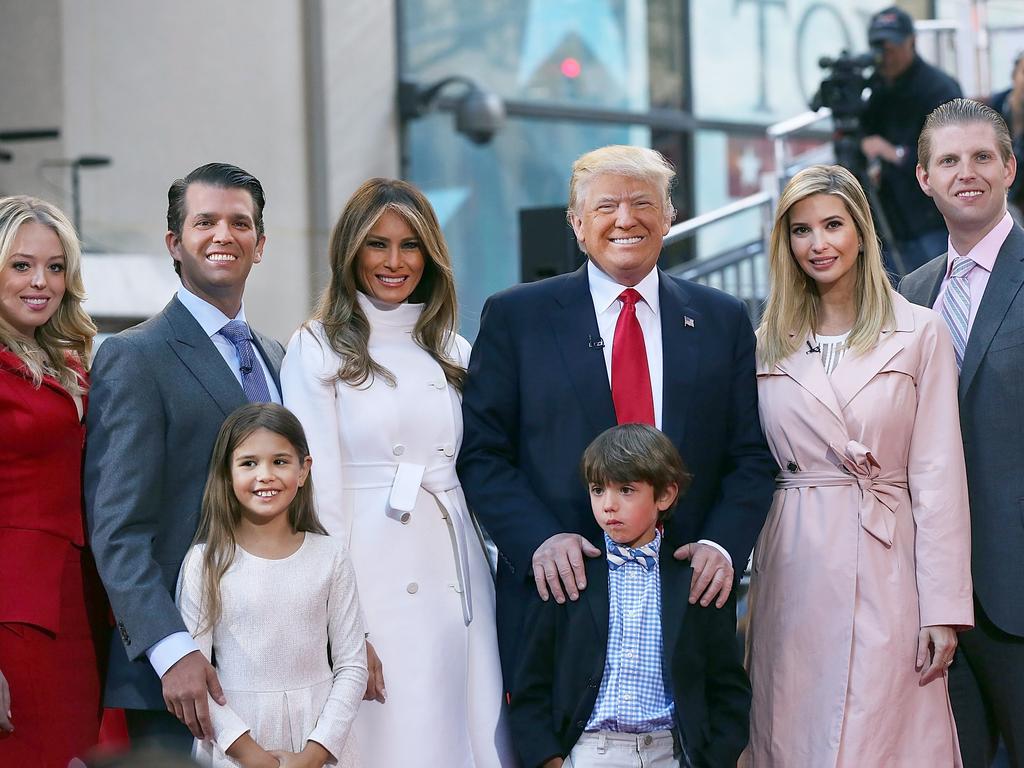 American family: Donald Trump stands with his wife Melania Trump (Centre Left) and from right: Eric Trump, Ivanka Trump, Donald Trump Jr. and Tiffany Trump. In the front row are Kai Trump and Donald Trump III, children of Donald Trump Jr. Picture: Spencer Platt/Getty Images