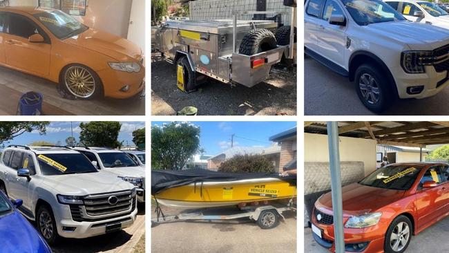 Some of the vehicles seized from the Townsville region due to unpaid SPER debts. Picture: SPER.