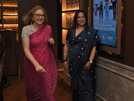 Jacinta Allan dons a sari on Thursday during her visit to India. Picture: Supplied