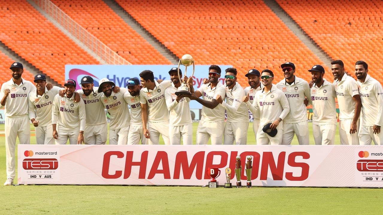 India celebrate after they retained the Border Gavaskar Trophy by claiming the four Test series 2-1. Picture: Getty Images