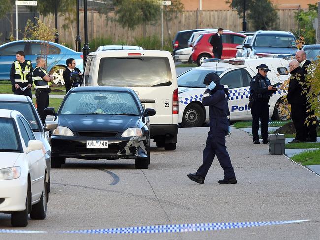 Police at the scene of the shooting. Picture: Nicole Garmston