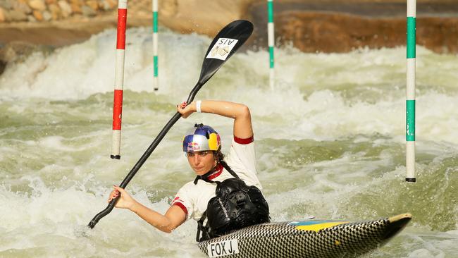 Jessica Fox training at the Penrith Whitewater stadium, preparing herself for next week’s Australian Open. Picture: Justin Sanson