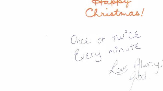 A card given to AB by Chris Dawson at Christmas in 1980. Picture: Supplied