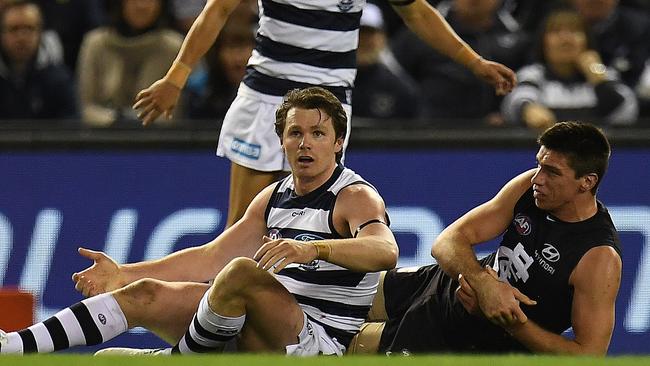 Patrick Dangerfield is now ineligible to win this year’s award after a dangerous tackle on Matthew Kreuzer.