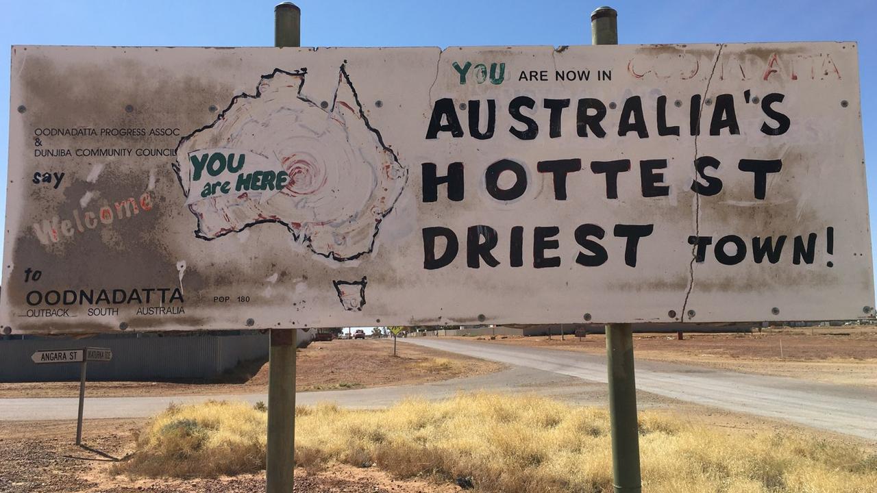 The sign that greets visitors to Oodnadatta. Source: Peter Moore