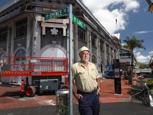 Martin Anton of Anton Demolitions is ready to remove the statue of Captain James Cook on Sheridan Street, which he bought for $1 earlier this year. Picture: Marc McCormack