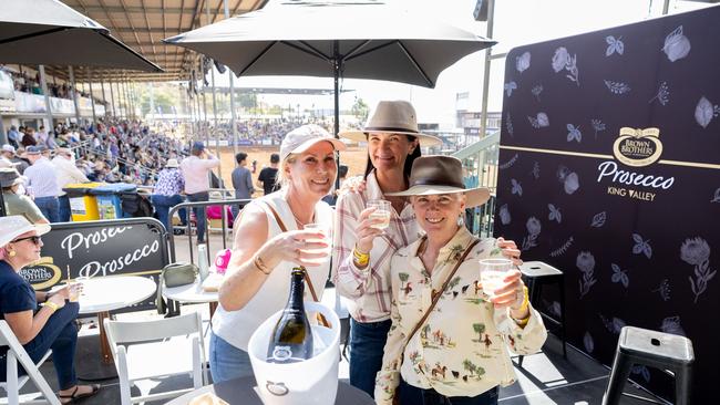 Mount Isa Rodeo 2024 - Louise Hayes, Sharon Burke and Rachel Birgen at the Mount Isa Rodeo. Picture by Luke Marsden. - Photo Supplied