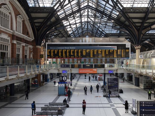 One of London’s busiest railway stations, Liverpool Street Station, remained virtually empty on Tuesday . Picture: Getty Images