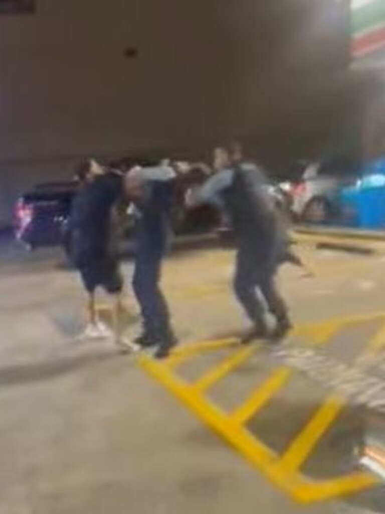 The footage shows the man shoving the female officer in the face as she tries to intervene. Picture: Only in Guildford/Facebook