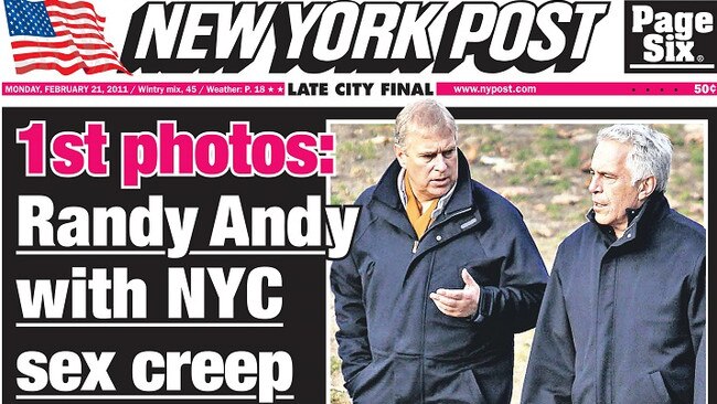 Prince Andrew said he was “too honourable” to give up seeing his former friend. Picture: New York Post.