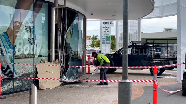 A Harbour Town shop has been the site of an early morning ram raid on Thursday after a car smashed through the shop front. Picture: Seven News