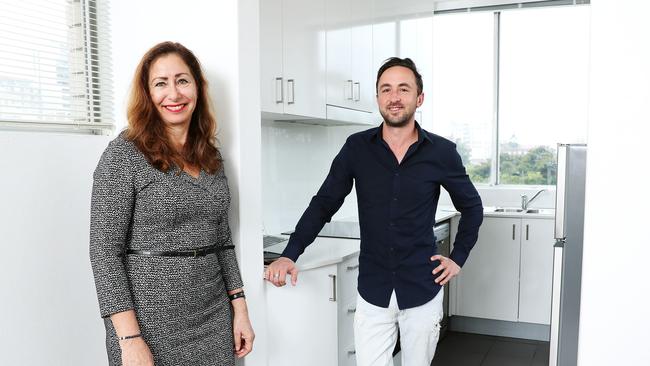 Nic Fren, with Laing and Simmons agent Silvia Vitale, said he was “very happy” with his new Rushcutters Bay pad. Picture: Tim Hunter