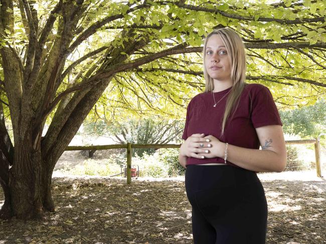 Emily Staunton at her family home in Birdwood. 3 years ago, 17yo Amy Staunton drowned after falling into the Murray River on NYE. Emily is now expecting her first child  in March. She is sharing the heartbreak of losing a sibling and having a child who will never meet her sister. 10th January 2025. Picture Brett Hartwig