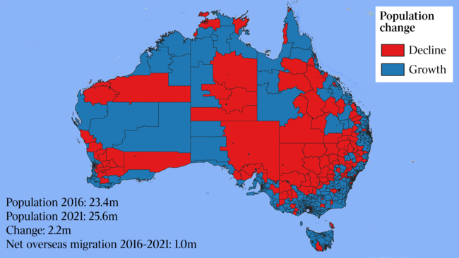 Bleeding Bush: population growth/loss over 5 years to 2021