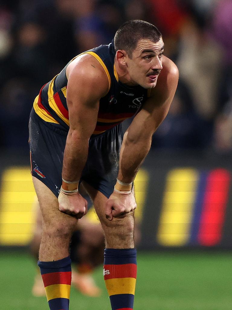 The Crows couldn’t believe it. (Photo by Sarah Reed/AFL Photos via Getty Images)