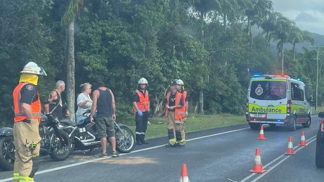 The Captain Cook Highway at the Kewarra Beach roundabout has been impacted by a motorcycle crash. Picture: Supplied