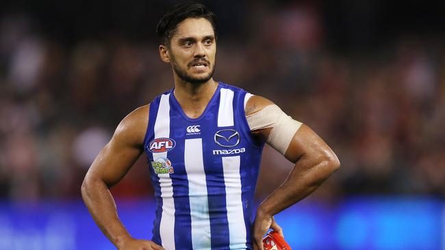 Aaron Hall looks dejected after the round 5 loss to Essendon. Pic: Getty Images