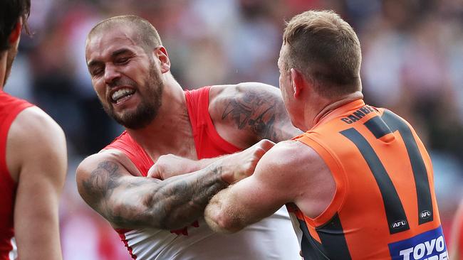 Steve Johnson and Lance Franklin will have to play nice now. Picture: Phil Hillyard