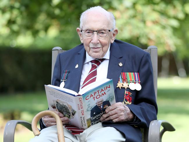 FILE - FEBRUARY 02, 2021: British World War II veteran Sir Tom Moore, who raised over ÃÂ£32 million for the NHS during the Coronavirus pandemic, has died after being diagnosed with Covid 19. MILTON KEYNES, ENGLAND - SEPTEMBER 17: Captain Sir Tom Moore poses during a photocall to mark the launch of his memoir "Tomorrow Will Be A Good Day" at The Coach House on September 17, 2020 in Milton Keynes, England. (Photo by Chris Jackson/Getty Images)