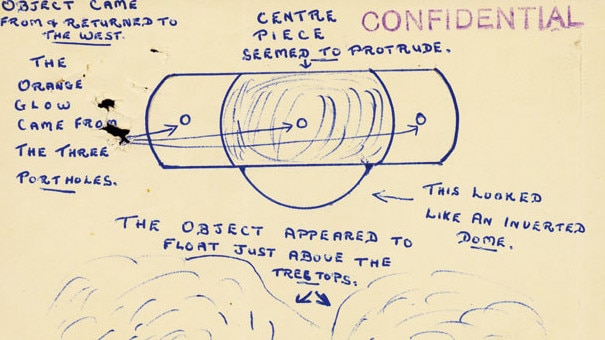 A 1955 diagram of a UFO sighting from the Department of Air.