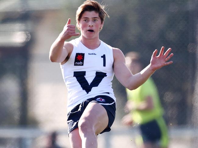 Sam Conforti takes a kick for Vic Country. Pic: Michael Klein