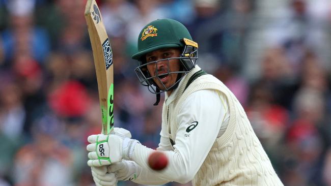 Usman Khawaja plays a shot on day four of the fifth Ashes Test. Picture: AFP