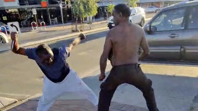 Police are also still searching for a separate man who is believed to have fled Alice Springs who could be seen in the video in the aftermath of the first stabbing allegedly attempting to stab another man. Picture: The Australian