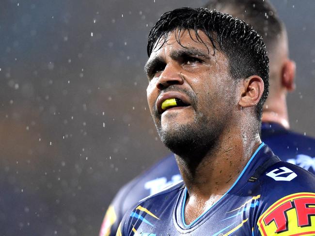 GOLD COAST, AUSTRALIA - MARCH 17: Tyrone Peachey of the Titans looks dejected after the Raiders score a try during the round 1 NRL match between the Gold Coast Titans and the Canberra Raiders at Cbus Super Stadium on March 17, 2019 in Gold Coast, Australia. (Photo by Bradley Kanaris/Getty Images)