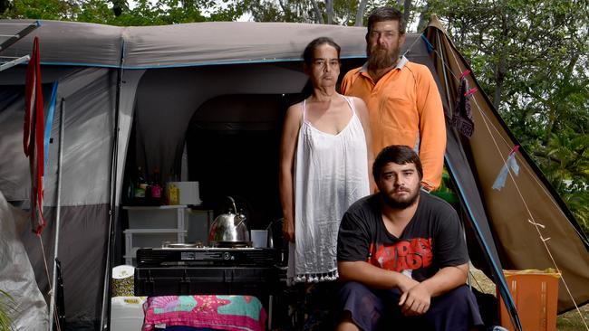 Merisse and Justin van Os with their son Conway, are living in a tent in a caravan park because they can't find a place to live. Picture: Evan Morgan