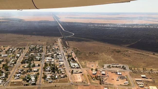 The Queensland Fire Department's aerial photos of an out-of-control  bushfire near Dirranbandi. Picture: Contributed