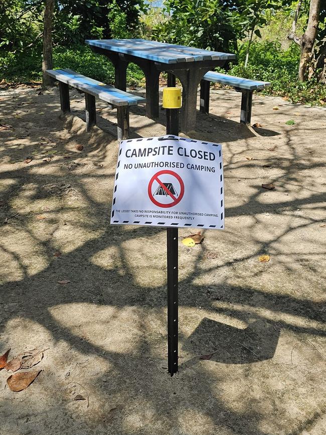 Signs by the new owners of the Dunk Island Group say camping is no longer permitted due to construction. Picture: Supplied