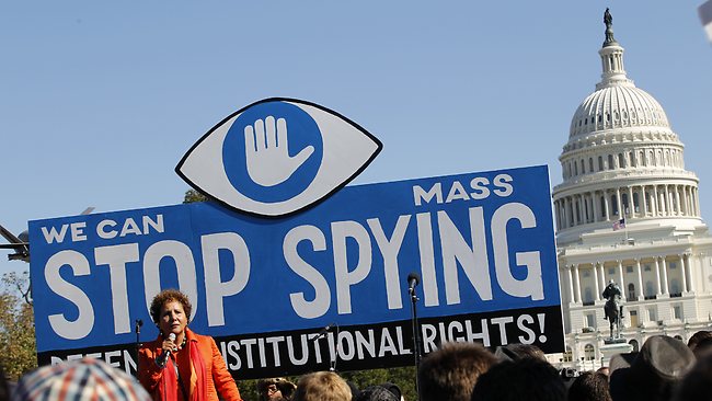 Laura Murphy, Director of the Washington Legislative Office of the American Civil Liberties Union (ACLU), speaks during a rally outside of the U.S. Capitol to demand that Congress investigate the NSA's mass surveillance programs.