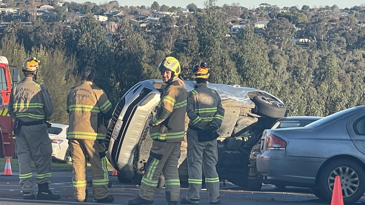 Fire Rescue Victoria at the scene of the crash. Photo: Alan Barber.