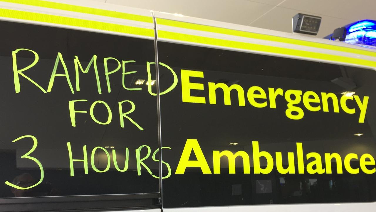 People have written on Ambulances that have been ramped at the New Royal Adelaide Hospital. Picture: facebook