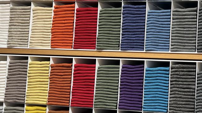 The sock wall at Uniqlo. Adelaide store. Picture: Anna Vlach