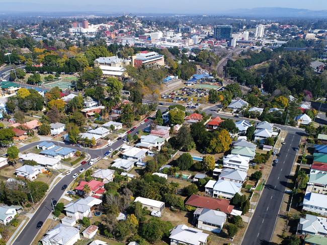 Aerial view of Ipswich looking West from East Ipswich with the CBD in the background.