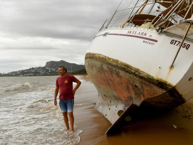 Cyclone Kirrily Townsville 2024. Owner of Skylark Peter Bright at Pallarenda. Picture: Evan Morgan