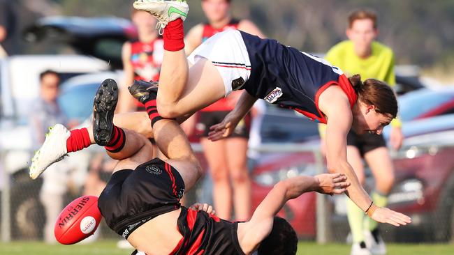 Football. TSL. Lauderdale V North Hobart. Taine Sookee Lauderdale and Jye Menzie North Hobart. Picture: Nikki Davis-Jones