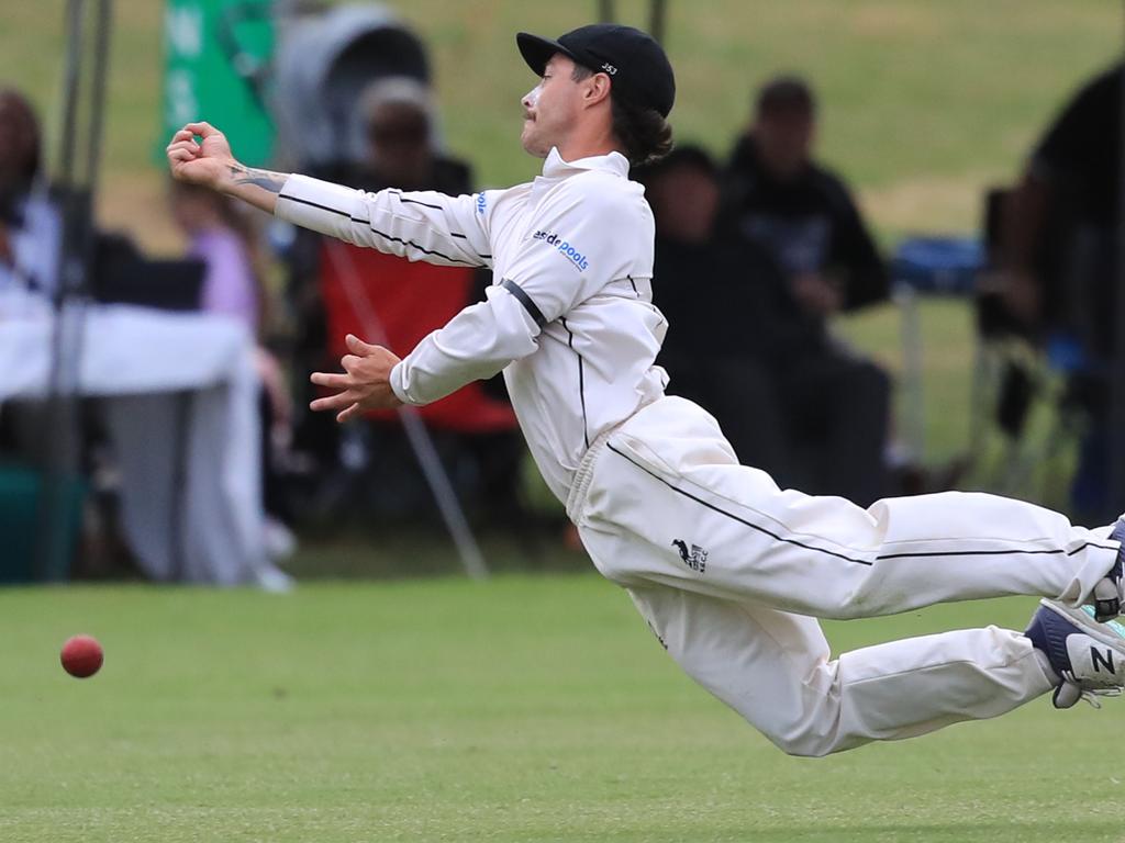 Cricket GCA1 Grand Final: North Geelong v East Belmont .North Geelong flying attempted catch Picture: Mark Wilson