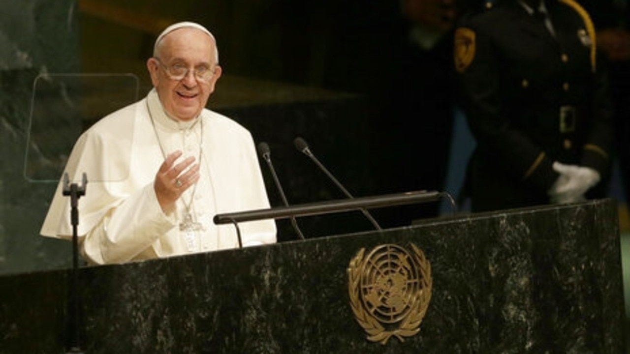 FILE – Pope Francis addresses the 70th session of the United Nations General Assembly, Friday, Sept. 25, 2015 at United Nations headquarters. (AP Photo/Mary Altaffer, File)