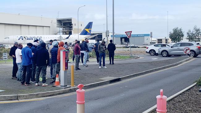 Uber drivers picketing at Adelaide Airport on Monday. Picture: Tara Miko