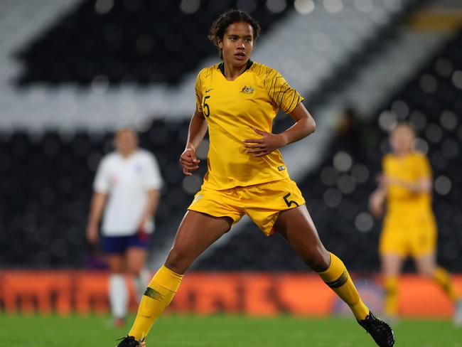 Mary Fowler during the international friendly between Australia and England in London last October. England. Picture: Getty Images