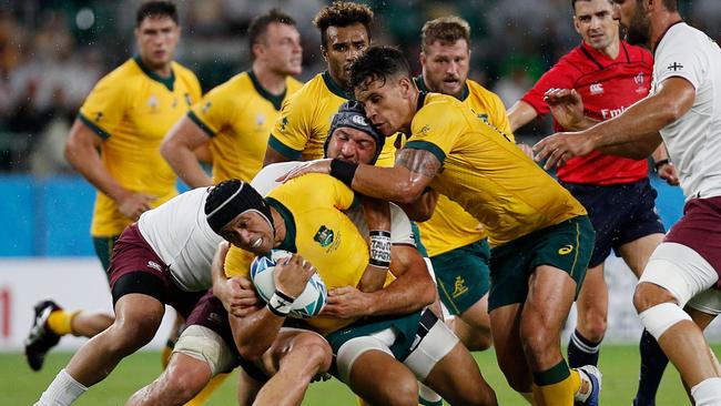 Christian Lealiifano sends the Wallabies forward against Georgia. Picture: AFP Photo