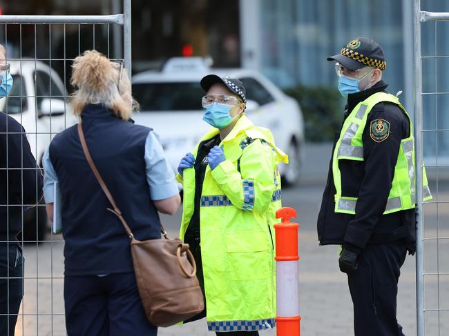 ADELAIDE, AUSTRALIA - NewsWire Photos AUGUST 5, 2021: Police stand outside the Pullman Hotel in Adelaide. Picture: NCA NewsWire / David Mariuz