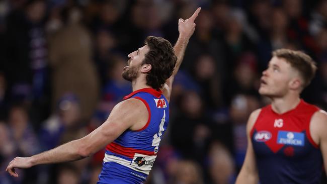 Marcus Bontempelli celebrates a goal. (Photo by Darrian Traynor/Getty Images)