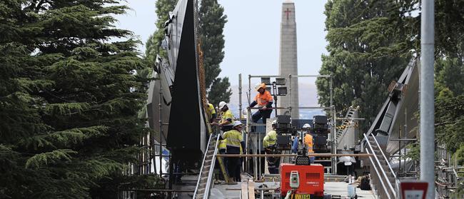 Construction continues on the Bridge of Remembrance. Picture: LUKE BOWDEN