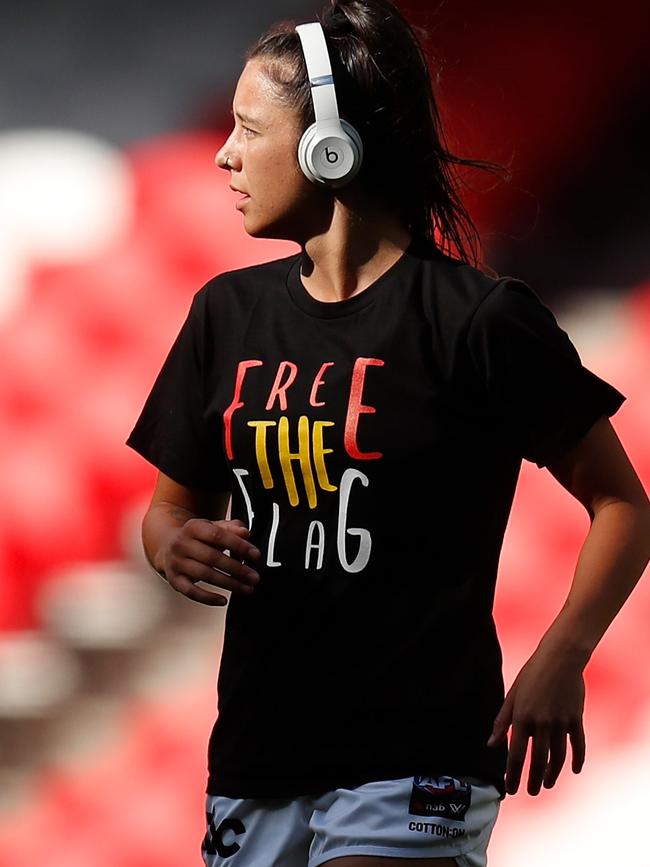 Brittany Bonnici proudly displays her Free the Flag T-shirt. Picture: Getty Images